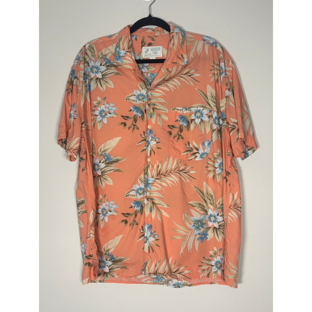 American Eagle Mens Large Tropical Floral Short Sleeve Button Down Shirt